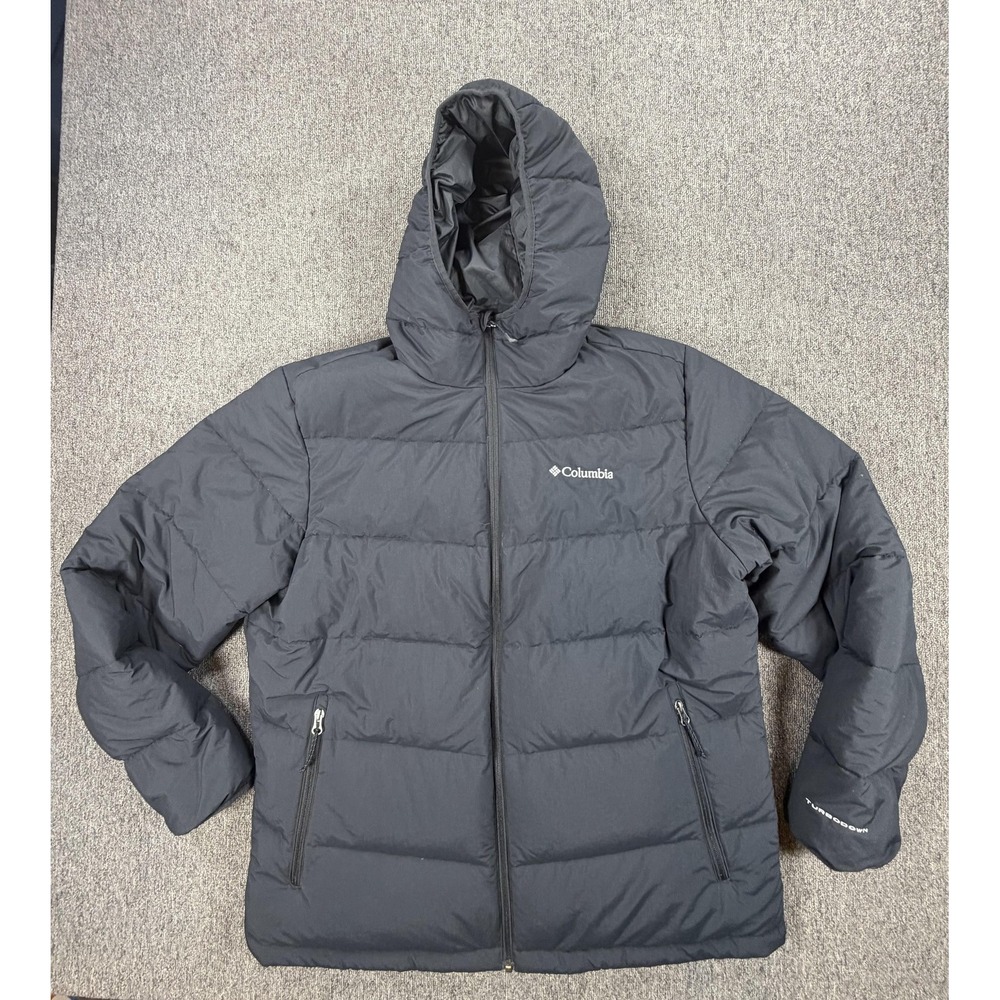 Columbia Jacket Mens XL Black Turbodown 650 Hooded Down Puffer Omni Heat